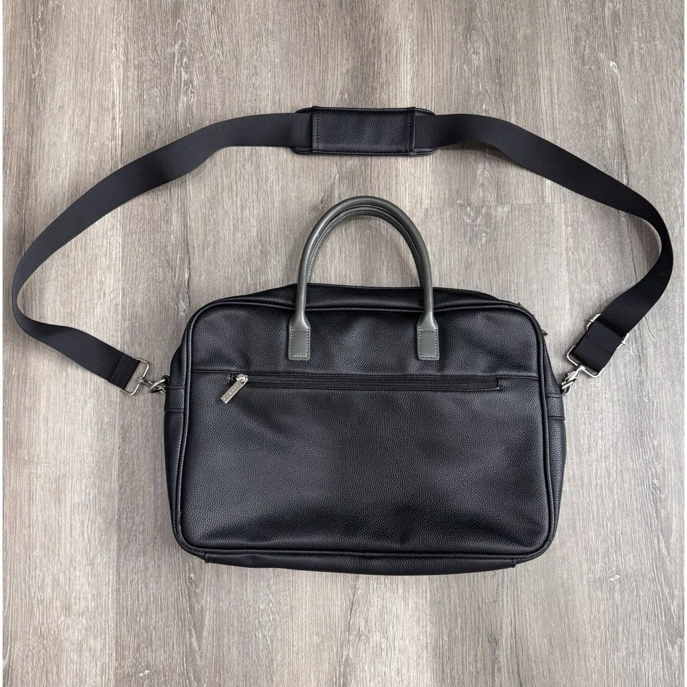 Bugatti Vegan Leather Laptop Briefcase Messenger Bag Black 16